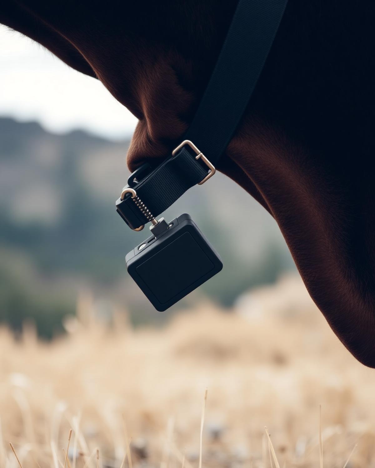 Close detail of a livestock radio tracking collar used to follow cattle movement across the backcountry